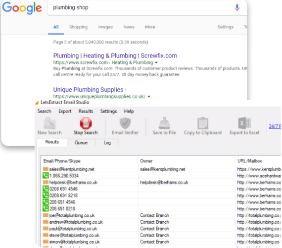 Extract emails from search engines